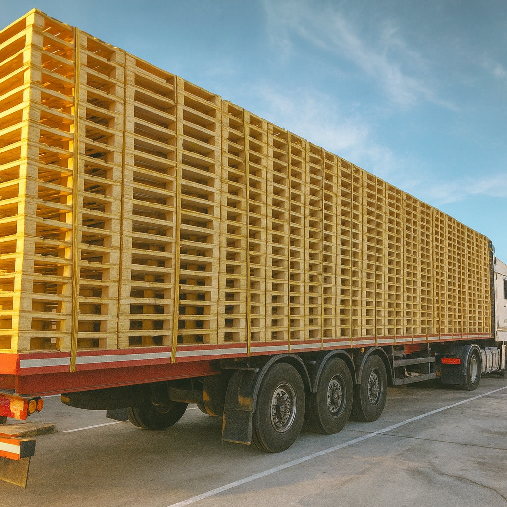 All American Recycling pallet delivery truck with full trailer load
